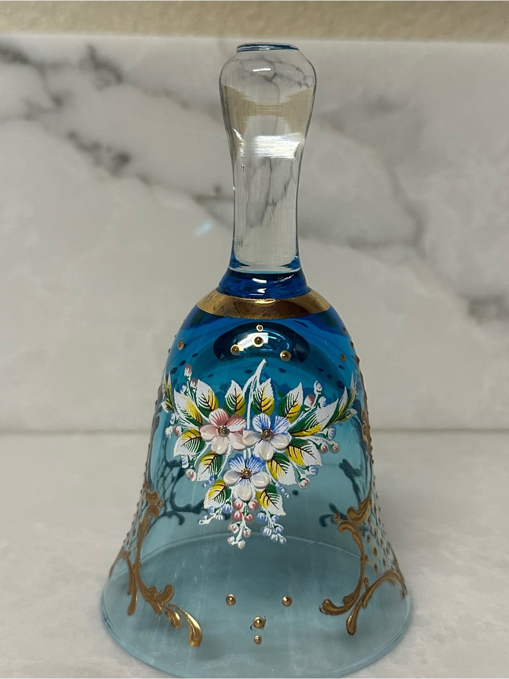 vintage hand-painted Murano glass bell, crafted in Italy.